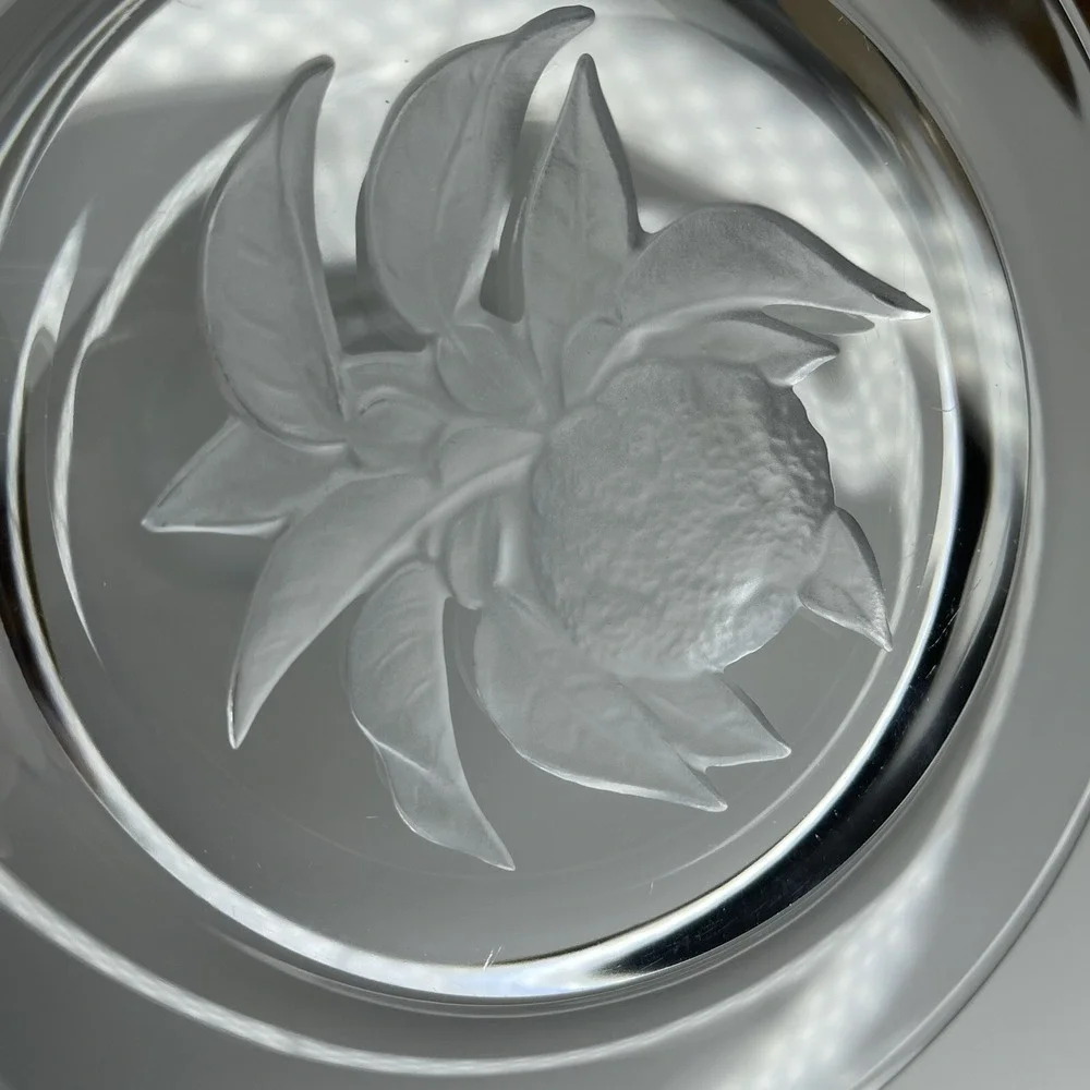 (3) Clear Glass w/ Reverse Frosted Etched‎ Engraved Center Salad Plates 7-3/4